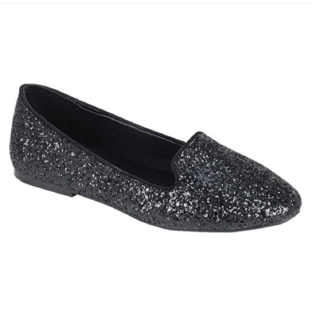 Black Glitter Flats